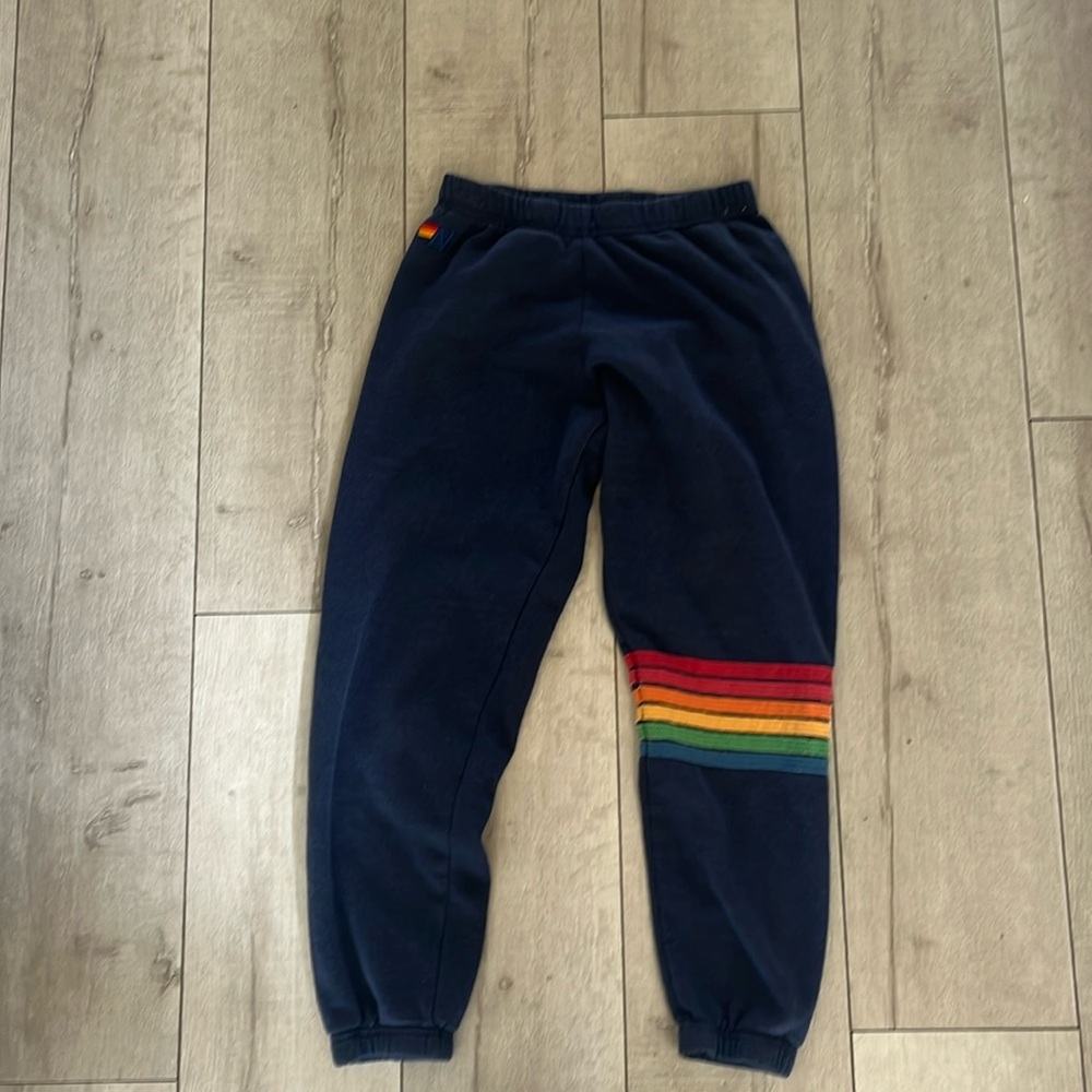 AVIATOR NATION CLASSIC FIVE STRIPED DARK BLUE SWEATS SZ XS WONDERFUL COND